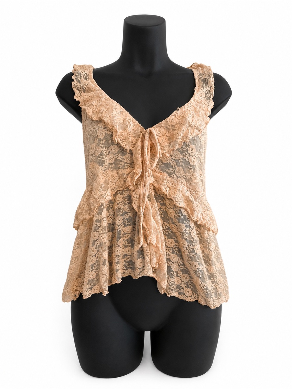 Old Navy Light Pink Lace Ruffled Tie-Front Sleeveless Top